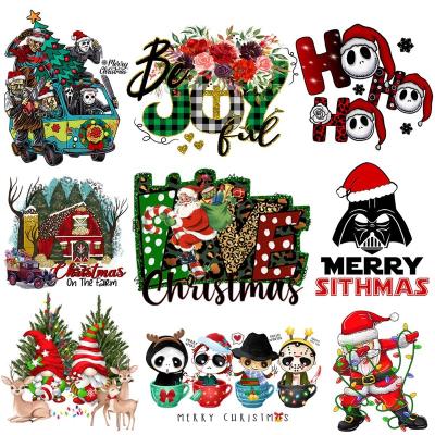 China T-shirt Merry Christmas Decor Iron On Patch For Clothing DIY Christmas Tree Thermal sticker For T-Shirt Heat Transfer Fashion Appliqued for sale