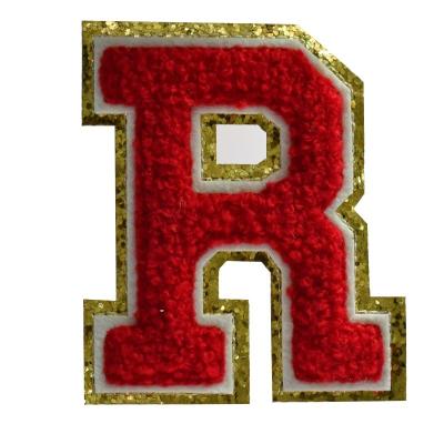 China Sustainable Iron on Red Letter Shiny  Chenille Patches Glitter Embroidery Letter  Party Clothing Patches for sale