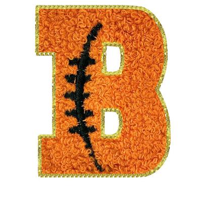 China Sustainable Custom fashion baseball uniform accessories Chenille 26 English letter embroidery logo, sewn patch for sale