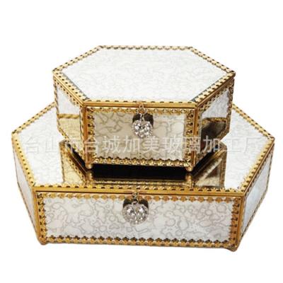 China China Copper Mirror Six Side Antique Lace Box Jewelry Storage Box Glass Display Props for sale