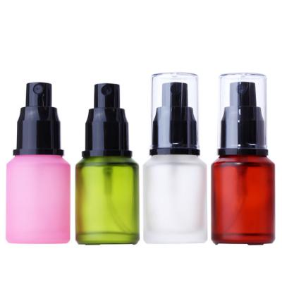 China Customized Cosmetic 30ml 60ml Frosted / Clear Green Red Pink Red Clear Oblique Shoulder Spray Glass Bottle for sale