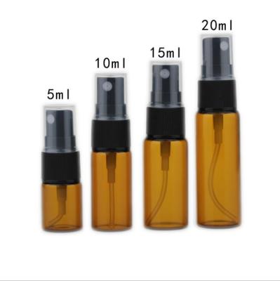 China Cosmetic 5ml 10ml 15ml 20ml Amber Glass Fine Mist Perfume Essential Oil Spray Bottle For Samples for sale