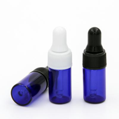 China 2ml 3ml cobalt blue cosmetic glass dropper bottle/vial with white/black dropper for sample essential oil for sale