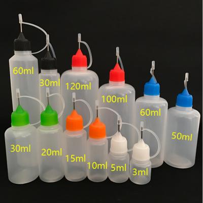 China 3ml 5ml 10ml 15ml 20ml 30ml 50ml 60ml 100ml 120ml E juice/liquid PE plastic dropper bottle with spout cap for e juice/liquid for sale