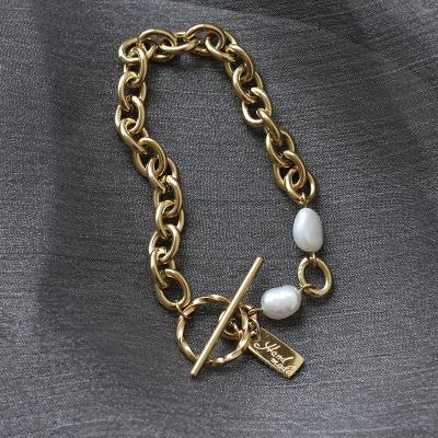 China Fashion/LANDY Personalized Freshwater Pearl Letter OT Titanium Charm Bracelet Eco-Friendly Gold/Nickel Free/Lead Free Buckle 18K for sale