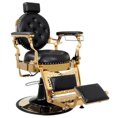 China Modern Hot Selling Modern Barber Shop Furniture Gold Vintage Frame Comfortable Extended Antique Barber Chair Shop Set Hydraulic Pump for sale