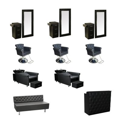 China Wholesale Modern Luxury Modern Spa Equipment & Furniture Set Mirror Station Beauty Styling Package Barber Shampoo Chairs Hair Salon for sale