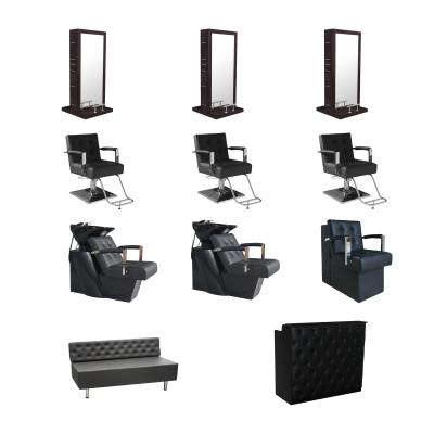 China Modern Beauty Salon Set Equipment Styling Chairs Double Styling Station And Furniture Pack Shampoo Hair for sale