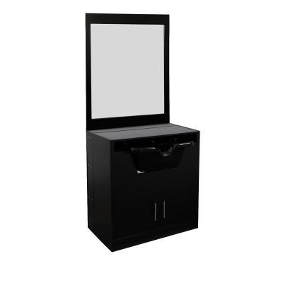 China Wholesale Modern Cheap Portable Black With Sinks Wood Styling Mirror Barber Furniture Cabinet Work Salon Station for sale