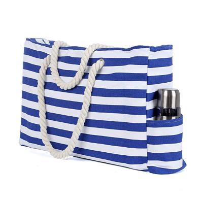 China Easy To Carry 100% Eco-friendly Customized Recycled 600D Polyester Produced Tote Striped Beach Bag Wholesale for sale