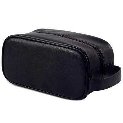 China Customized High Quality Durable Logo Black PU Travel Bag Men Toiletry Bag Eco Friendly Cosmetic Wash Bag Leather Bag for sale