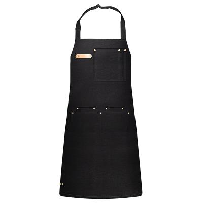 China Reproducible Custom Waterproof Cafe BBQ Chef Logo Plain Black Cotton Polyester Drinks/Food Cooking Bib Aprons Kitchen Cleaning Apron for sale