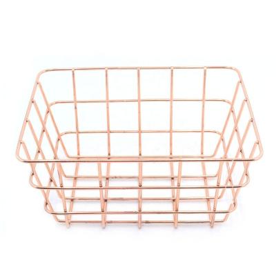 China Sustainable Rose Gold Wire Metal Basket For Storage for sale