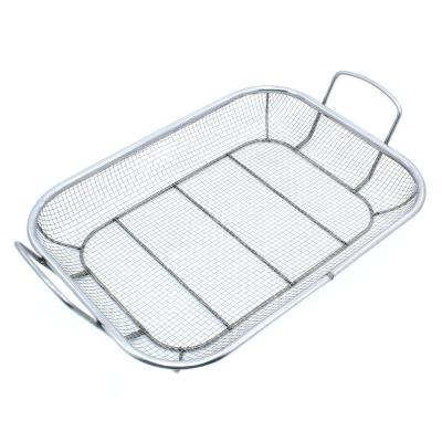 China Dustproof Stainless Steel Grill Basket With Handle Frying Basket BBQ Tools Stainless Steel Wire Rack for sale