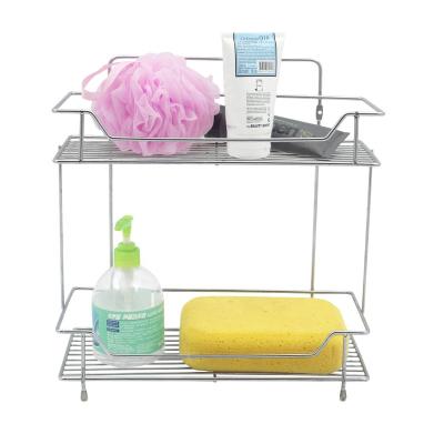 China Sustainable Bathroom Floor Storage Rack 2 Tier , Bathroom Shelving Shampoo Rack Bathroom Mounted Basket Rack for sale