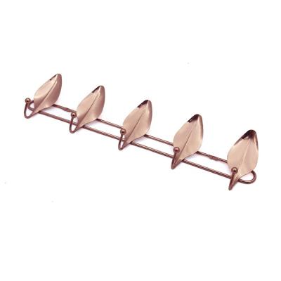 China Viable Leaf Shape Bathroom Towel Hook With Rose Gold Plated Hook Wall Hook Behind The Door Metal Door Hook Hanger for sale