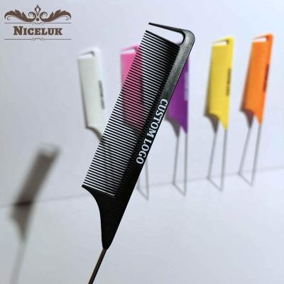 China living room & Niceluk Home Private Label Carbon Fiber Metal Rat Tail Heat Resistant Pink Barbering Hair Parting Precision Comb With Custom Logo for sale