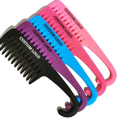 China home & wholesale custom black plastic pink wide tooth salon shopping private label shower curly hair detangling comb set with logo for sale