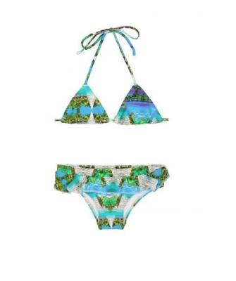 China Girls Blue Tropical Bikini, Ruffle Bottom - Delicado Mirage for sale