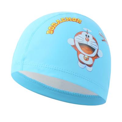 China Cartoon dolphin waterproof PU long hair fabric ear protection kids swimming pool water sport swimming cap hat for boys for sale