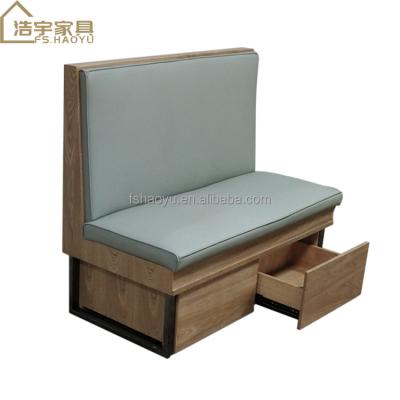 China Modern Vintage Style Rustic Timber Restaurant Seating Bench With Drawer Storage Seat Booth for sale