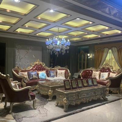 China European luxury italian antique style sofas king classic gold ornate leather sofa set other home furniture for sale