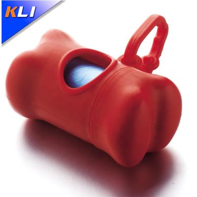 China Sustainable Popular Bone Shape Pet Waste Poop Bags With Plastic Dispenser for sale