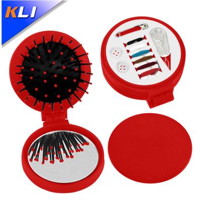 China Fashionable appearance plastic foldable hair brush with sewing kit set for sale