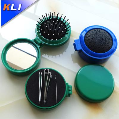 China Travel Pocket Foldable 3 in 1 Hair Brush with Sewing Kit Set for sale