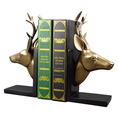 China Europe and America Decorative Resin Bookend Crafts, Creative Vintage Copper Deer Bookends Resin Ornaments Main Office Book Stopper Bookends for sale