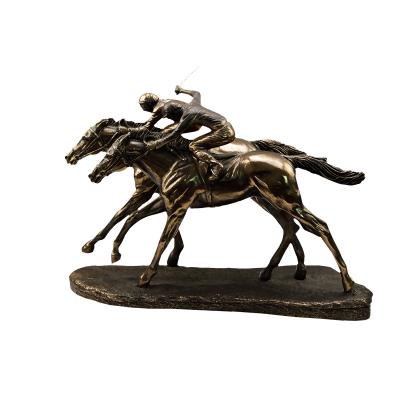 China Europe and America Factory Custom Double Bronze Horse Racing Ornaments Resin Cold Casting Copper Crafts for sale