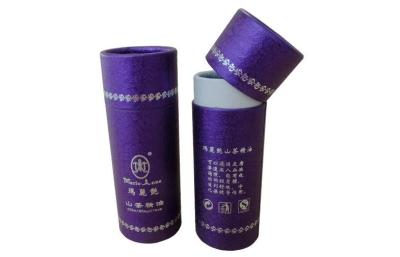 China Purple Cardboard Gift Boxes Round Packaging Box With Silver Stamping for sale