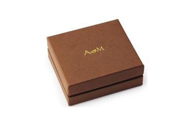 China Brown Ring Packaging Gift Boxes With Gold Foil Stamping Sponge Insert for sale