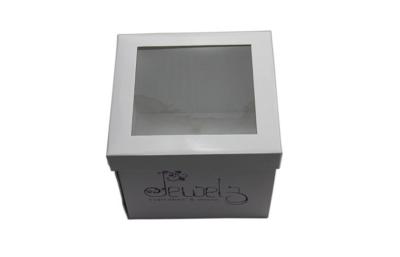 China Grey Square Paper Cake Packaging Boxes With PVC Window Look Through for sale