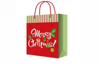 China Gloss Laminated Paper Bags For Gifts / Red Paper Christmas Gift Bags With Handle for sale