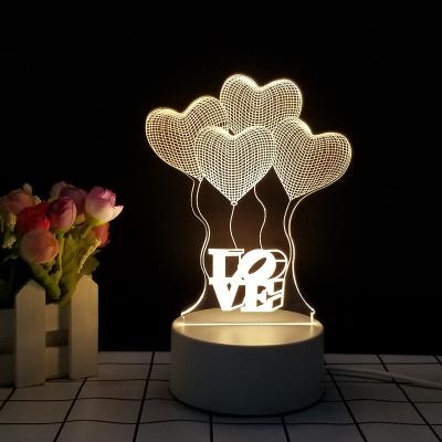 China Modern hot sale effect acrylic 3d decoration led illusion lamp with birthday party decor valentine high quality bedside lamp for sale