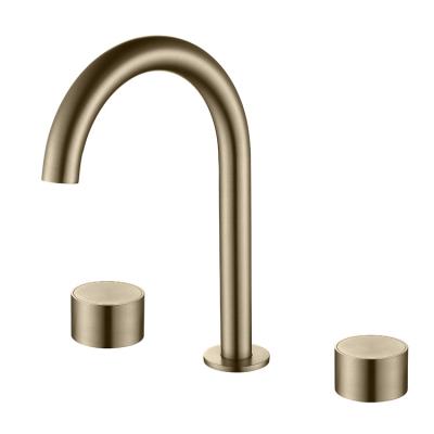 China Modern Brass Thermostatic Faucets Hotel Deck Mounted Bronze Basin Mixer Tap Bathroom Faucet 3 Holes With Push Button Handle for sale