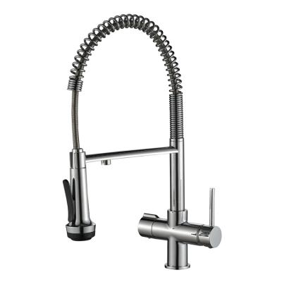 China High Quality Kitchen Faucet Dual Water Purifier Faucet 3 Ways Handle Sink Mixer Tap Pull Down Sprayer Kitchen Faucet for sale