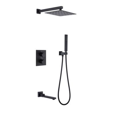 China Black Wall Mounted 3 Function Shower Without Slide Bar Mixer Set Bathroom 10