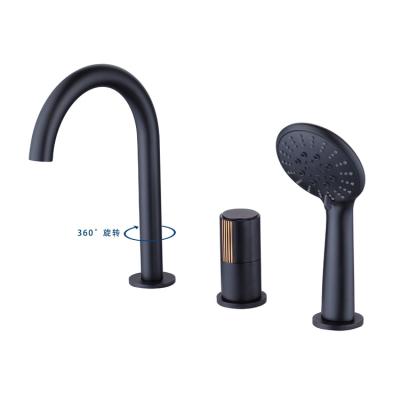 China Without Slide Bar Bathroom Brass Deck Mounted 3 Hole Single Lever Bathtub Faucet With Hand Held Shower for sale