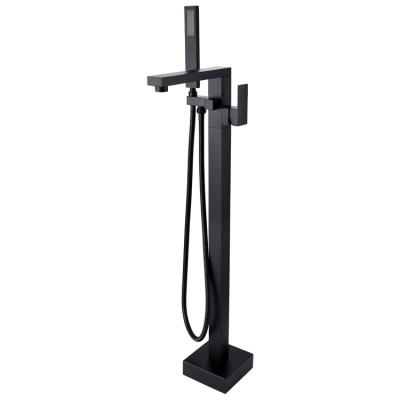 China With Single Faucet High Quality Floor Standing Shower Waterfall Bathroom Slide Bar Handle Freestanding Black Bathtub Faucet for sale