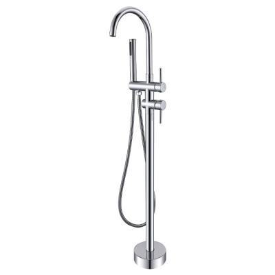 China Freestanding Slide Bar Bathtub Faucet Waterfall Tub Filler Brushed Nickel Floor Mount Single Handle Bathroom Faucets Brass With Shower for sale