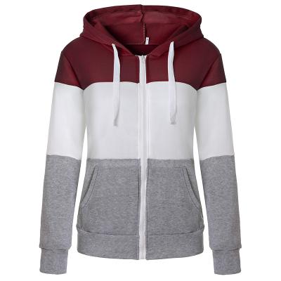 China Breathable Custom Logo Print Factory Wholesale Women's 3color Blockzipped Up Slim Fit Streetwear Hoodies for sale