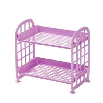 China Sustainable Plastic Double-Layer Cavity Shelf Kitchen Bathroom Cosmetics Storage Desktop Rack for sale