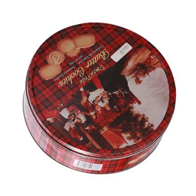 China Gift Packaging Tins Handmade Cookie Tin Round Cookies Storage Box Snacks Container Gift Candy Can Mix Design Metal Food Box for sale