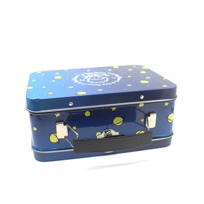 China Recycled Materials Metal Tin Box With Handle Metal Handle For Box Tin Lunch Box With Handle for sale