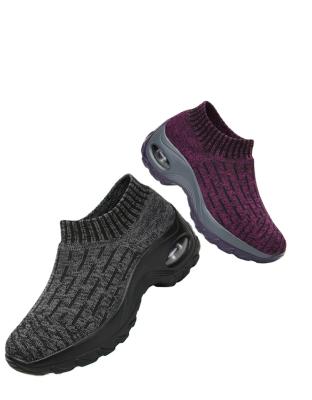 China Fashion Trend Wholesale Fly Woven Sock Trainer Shoes Walking Platform Sports Women Air Cushion Sock Shoes Sneaker for sale