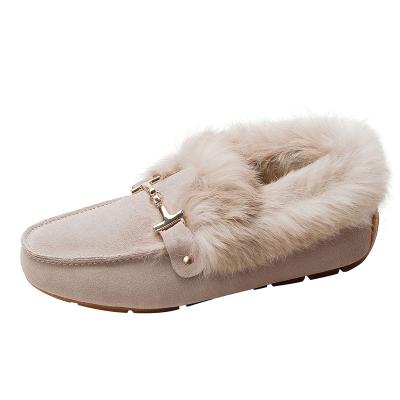 China Fashion Fur Loafer Flat Shoes For Ladies And Women Outsole Flat Rubber Lining Fur Keep Warm Leisure Life Big Size 41-43 for sale