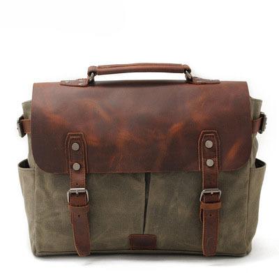 China Business Vintage / Fashion Waterproof Genuine Leather Canvas Bag Men Messenger Camera Bag For Men for sale