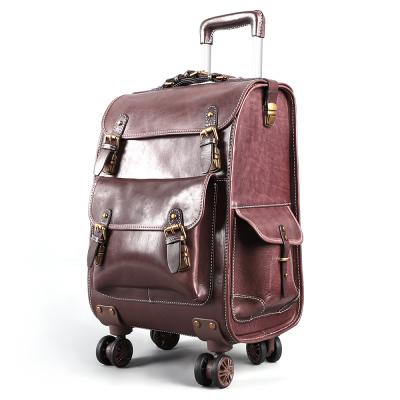 China Hot Selling Fashion/Vintage New Design 23 Inch Travel Trolley Luggage Genuine Leather Bags Carry On Suitcase for sale